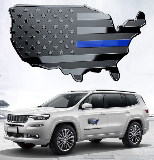 Blue 7-inch x 4-inch US map and flag badge 3D decal alloy metal badge sticker - n