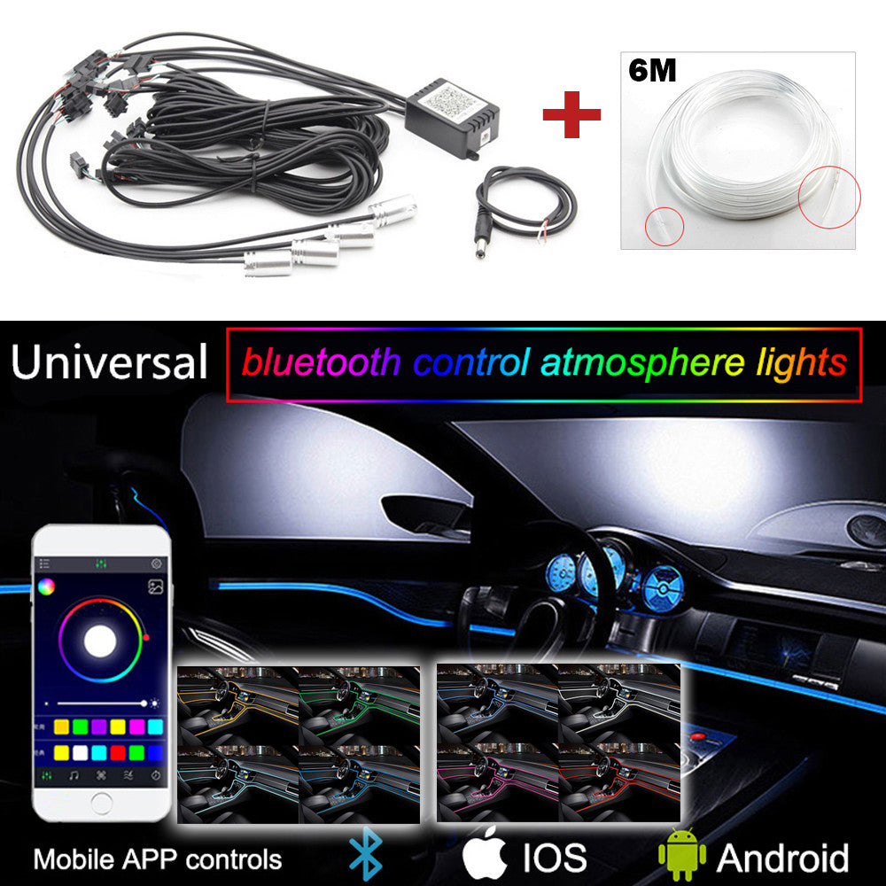 6-meter RGB LED car interior neon light strip with Bluetooth mobile app control of ambient lighting Q
