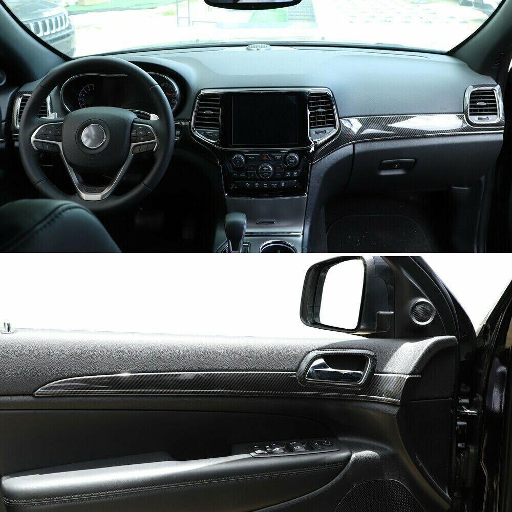 7P Carbon Fiber Dashboard Panel+Door Handle Trim for Jeep Grand Cherokee 2011-21