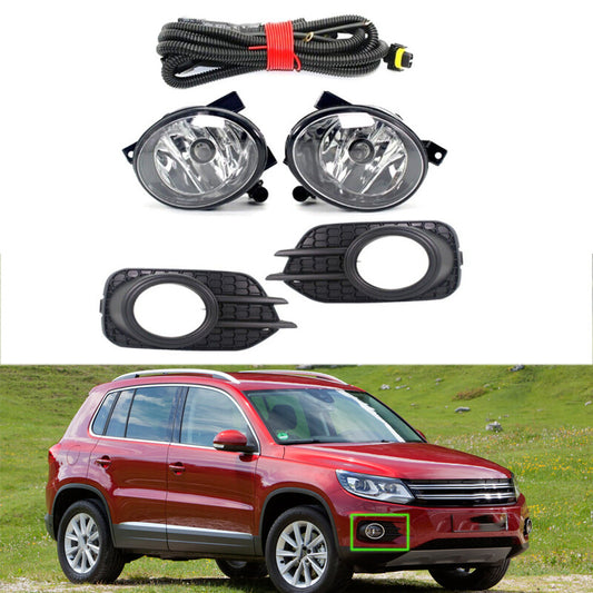 Front Clean Lens Fog Light Lamp+Grille+Wire for VW for Tiguan 2012 2013 2014-2017