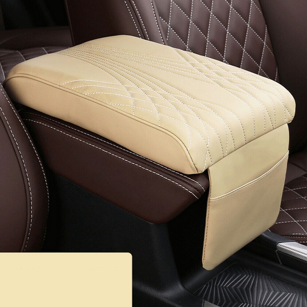 Car Armrest Cover Auto Center Console Mat Heighten Cushion PU Leather New n
