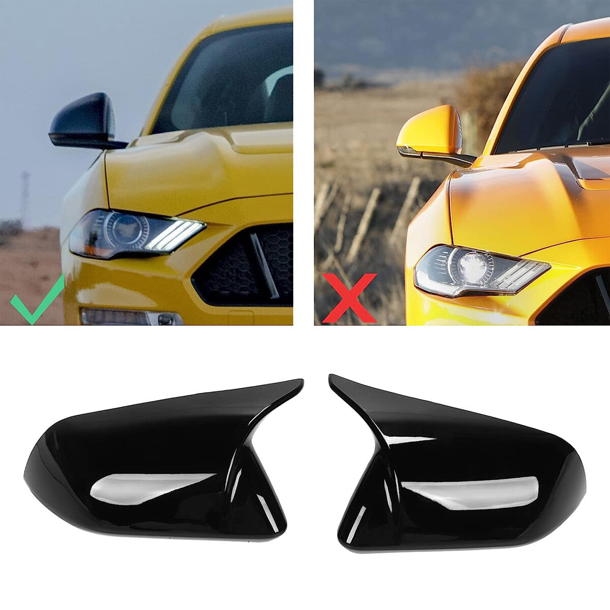 2-Piece Side Mirror Cover Wings for Ford for Mustang 2015-2022 Horn Gloss Black