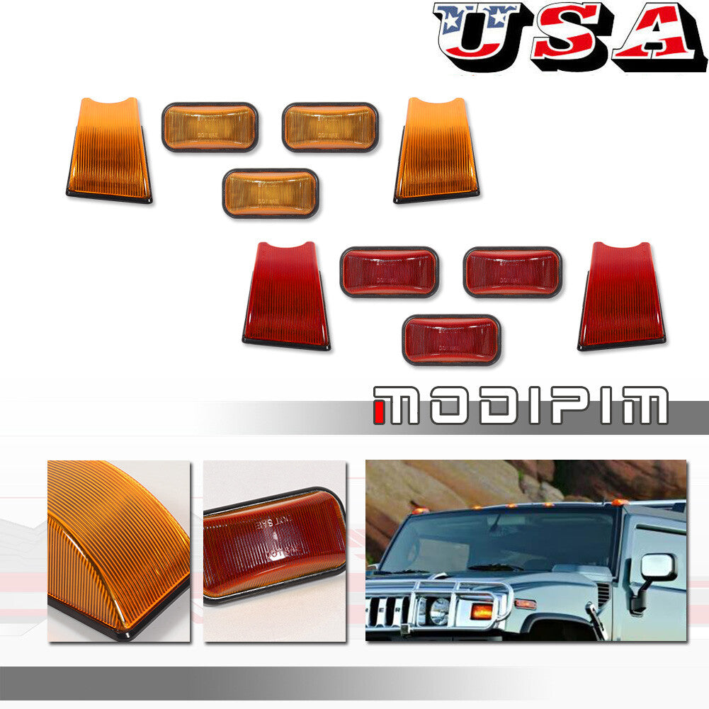 Applicable to 03-09 H2 SUT Front amber + rear red lens Cab marking Roof running light - v
