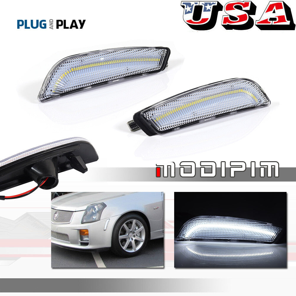 For 03-07 for Cadillac CTS CTS V Front Side Marker Lights Clear Lens White LED Lights - v