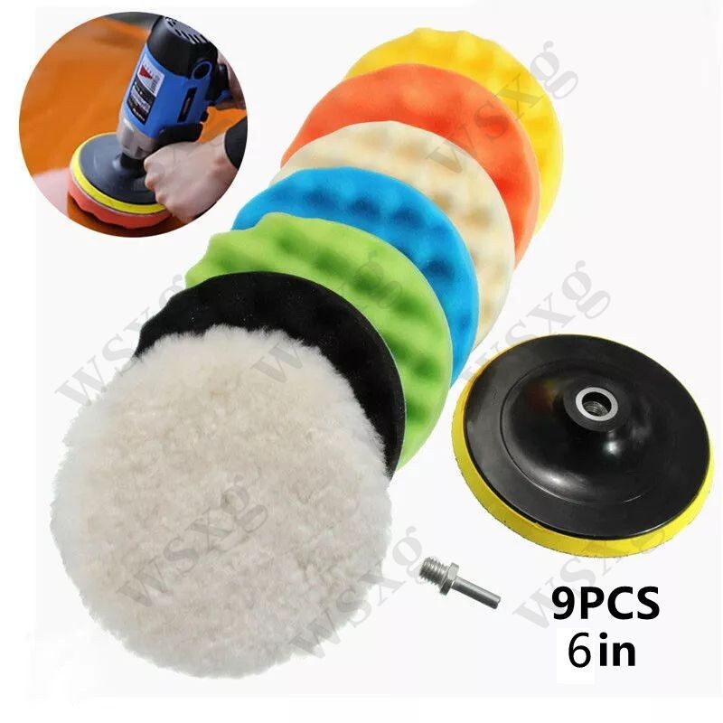 9-piece 6-inch polishing and waxing sponge pad set for composite car polishing machine