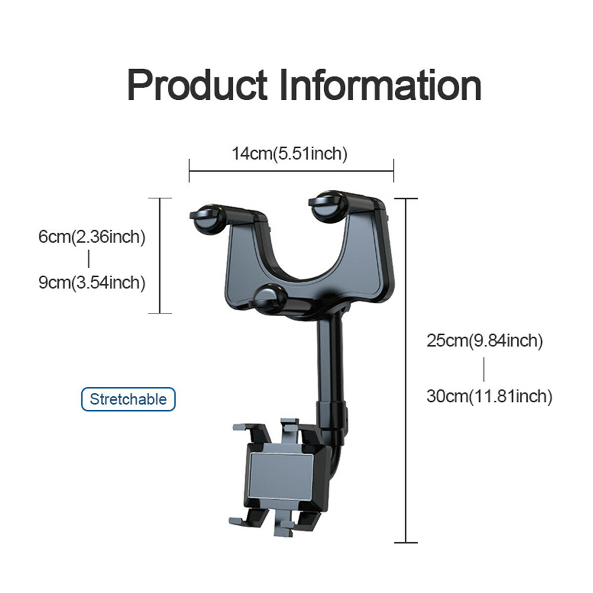 Car Cell Phone Holder GPS Bracket Adjustable 360° Rearview Mirror Mount Stand