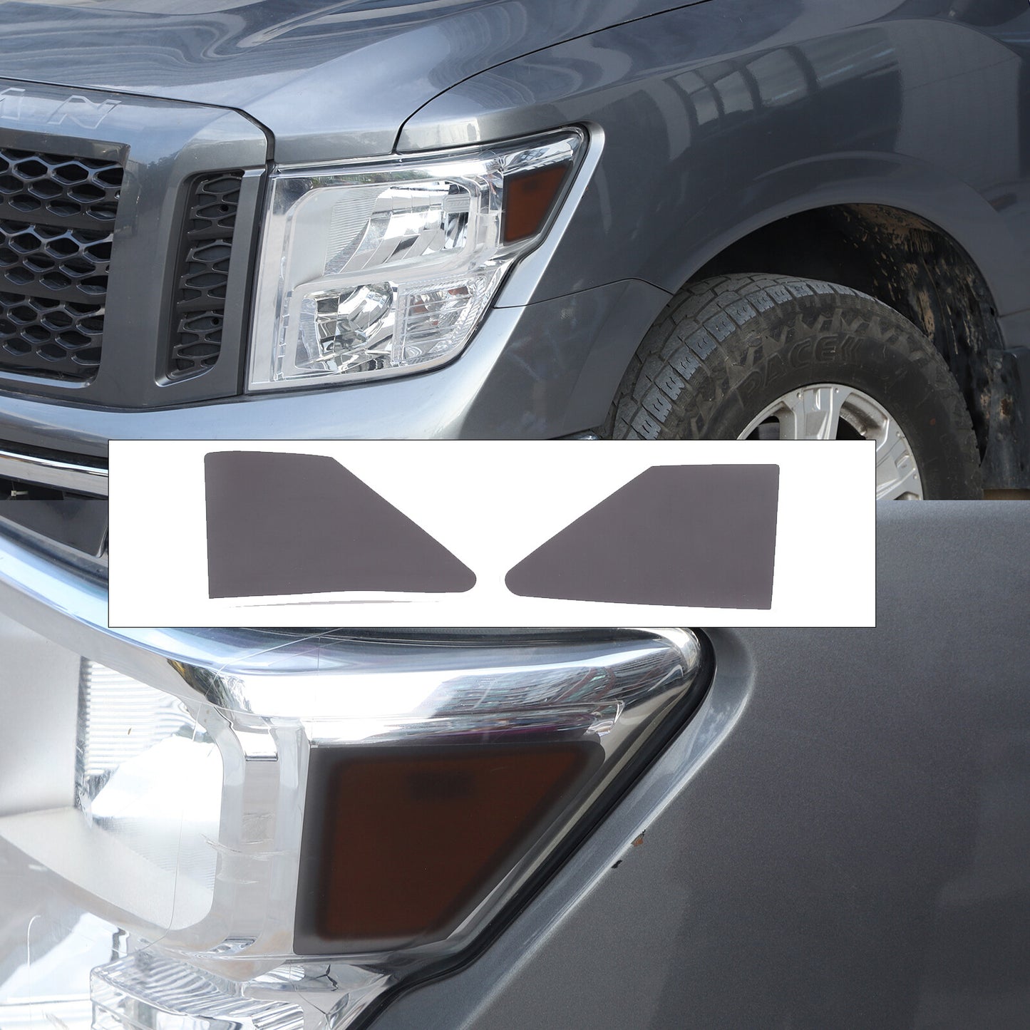 Suitable for 2016-2022 Titan headlights with smoked pre-cut vinyl front side markings. n