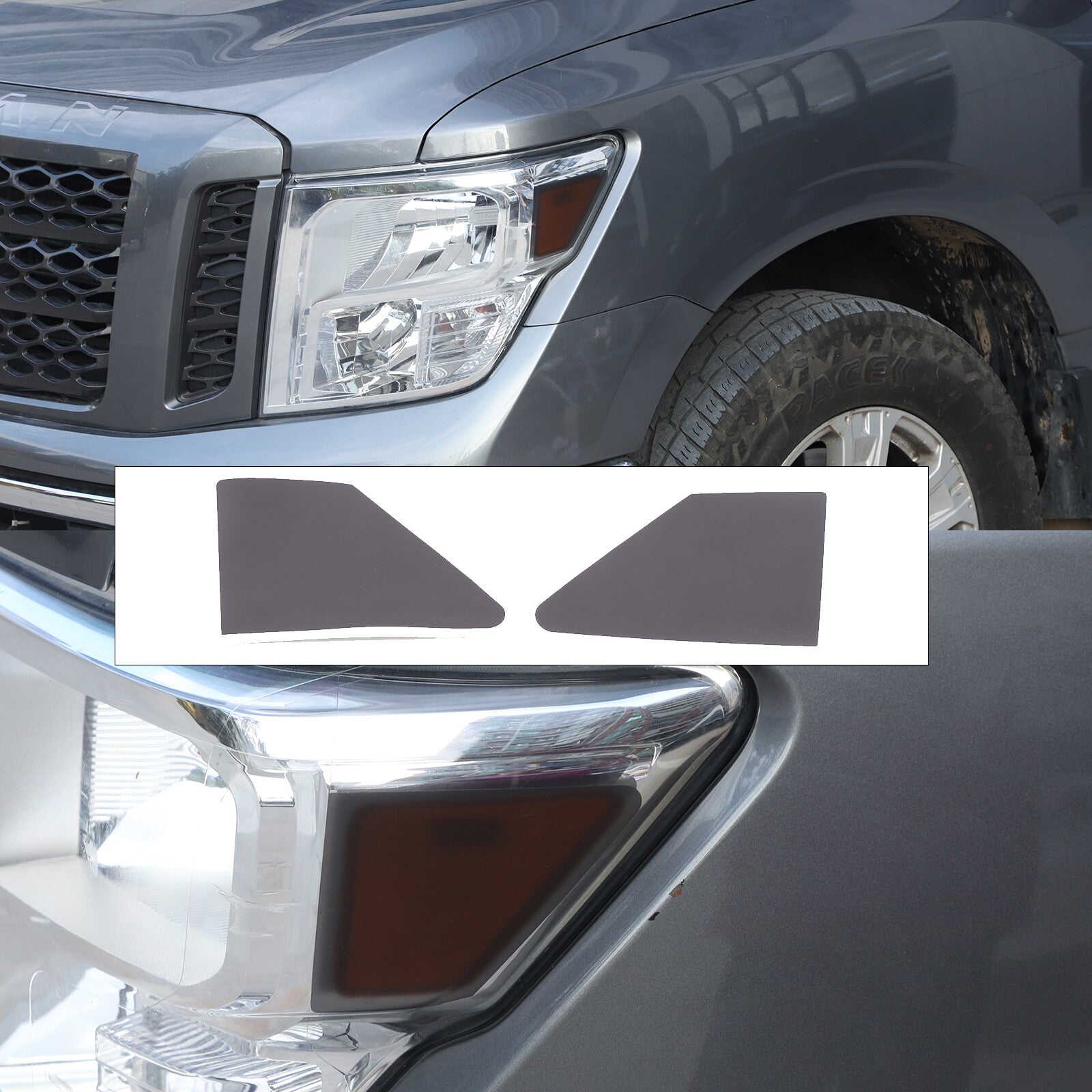 Suitable for 2016-2022 Titan headlights with smoked pre-cut vinyl front side markings. n