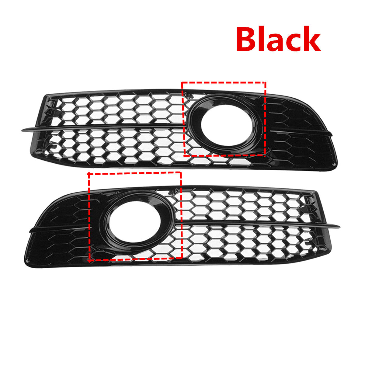 All Black Honeycomb Fog Light Grille Grill Cover for Audi A6 C6 S-Line 2008-2011