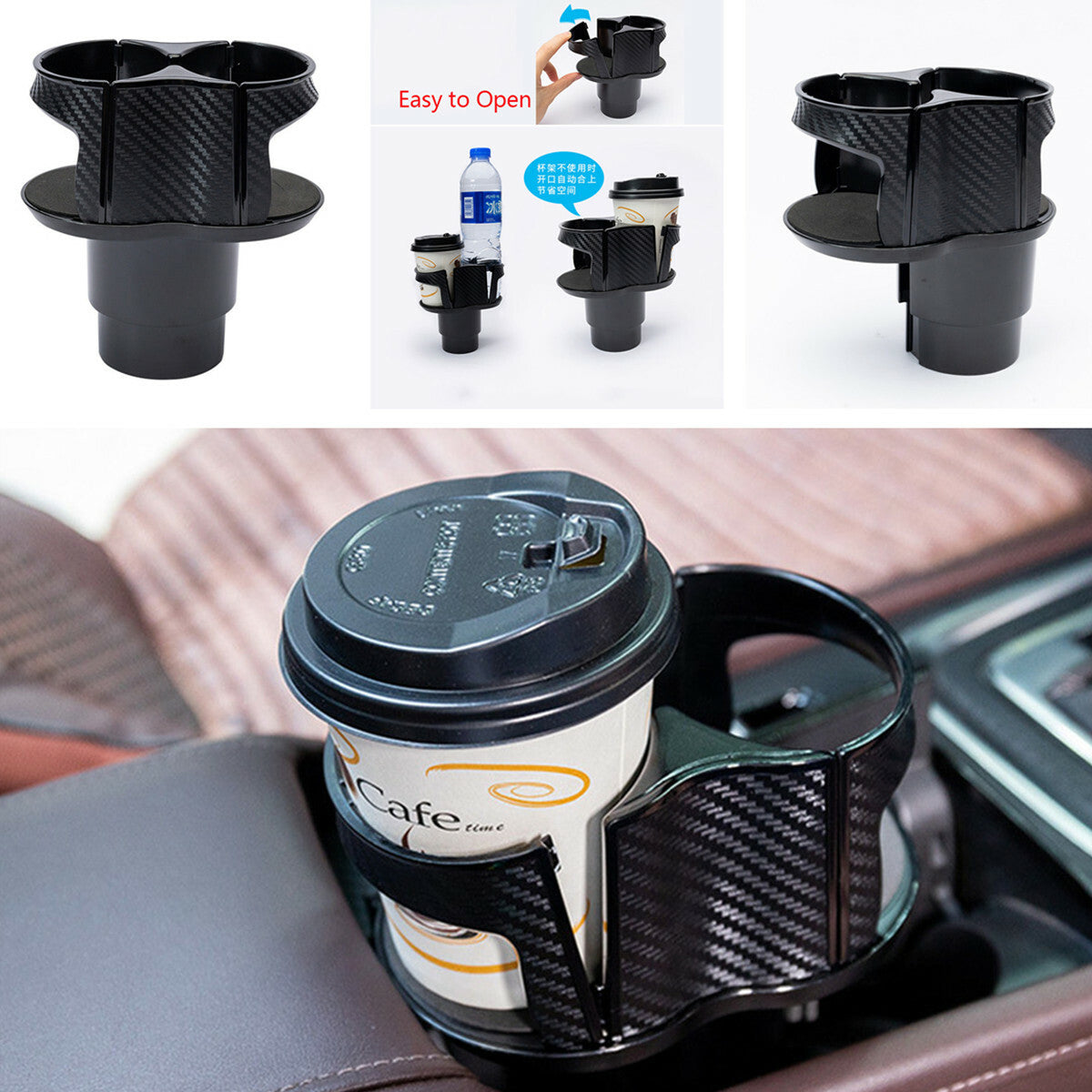 Car Cup Holder Center Console Dual Water Bottle Drink Holder Carbon Fiber Look Q