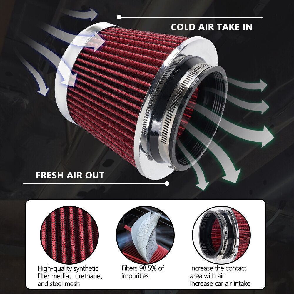 Red Cold Air Intake High Flow Performance Air Filter 3/3.5/4 Inlet 5 Tall Q