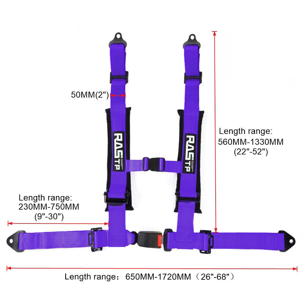 Universal Purple 4 Point Buckle Racing for Seat Belt Harness 2 Straps Q