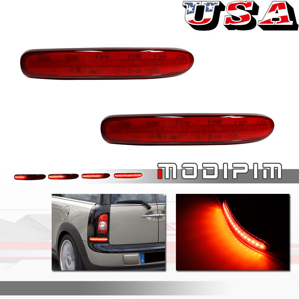 2 Pack Red Lens LED Bumper Reflector Rear Lights for 08-14 for Mini Cooper Clubman R55- v