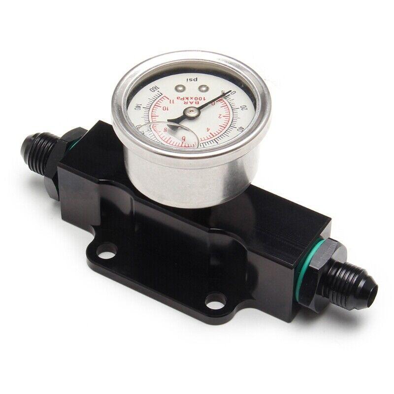 Automotive Inline 6 AN6 Fuel Filter with 1/8 NPT Pressure Gauge and Motor Performance - n