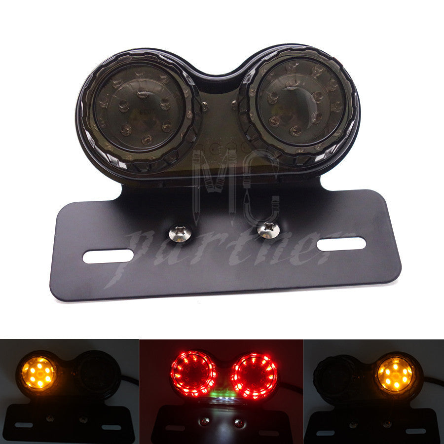 New Smoke LED Twin Dual Tail Turn Signal Brake License Plate Integrated Light Q