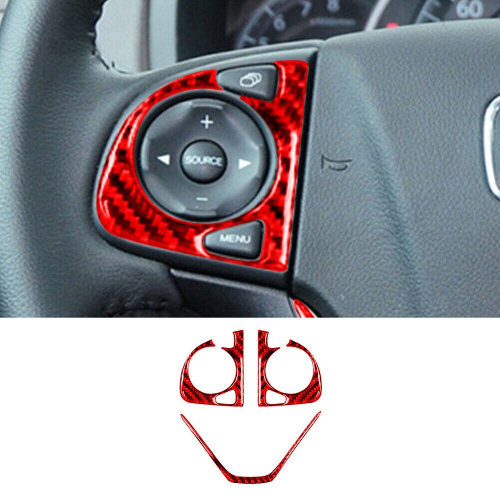 3x Red Carbon Fiber Steering Wheel Button Trim for Honda CRV/CR-V 2012-2016 New n