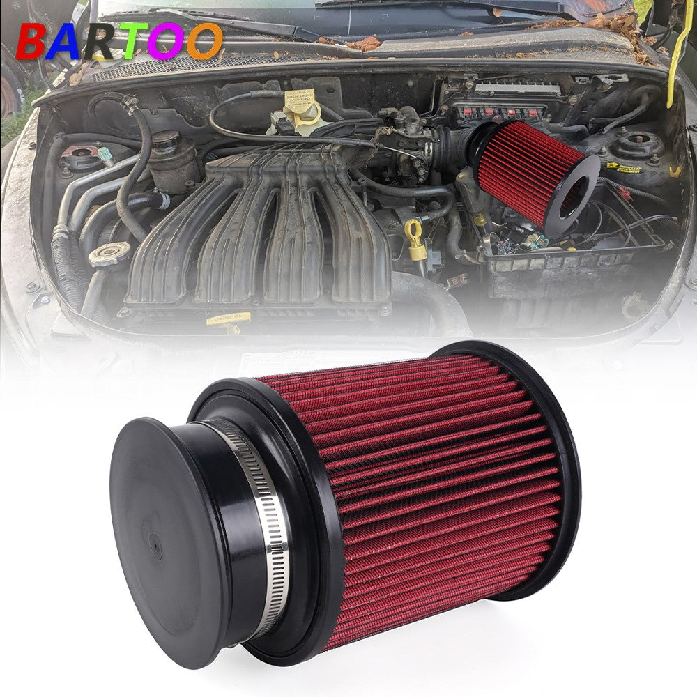Red 4 102mm High Flow Inlet Round Dry Air Filter Cold Air Intake Replacement Q