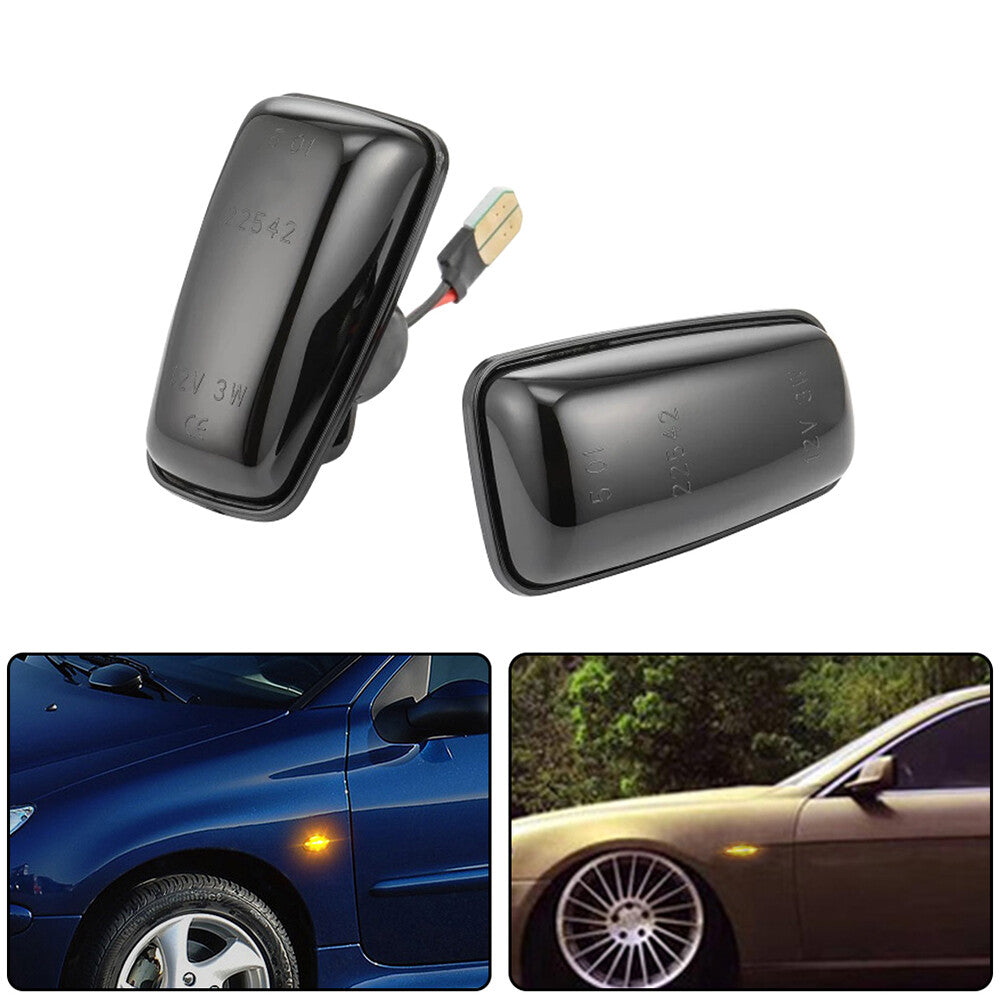 Pair LED Side Marker Indicator Light Repeater Black For Berlingo Partner 106 806 Q