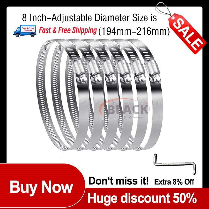 Metal hose clamps, 8-inch stainless steel pipe clamps for flexible hoses