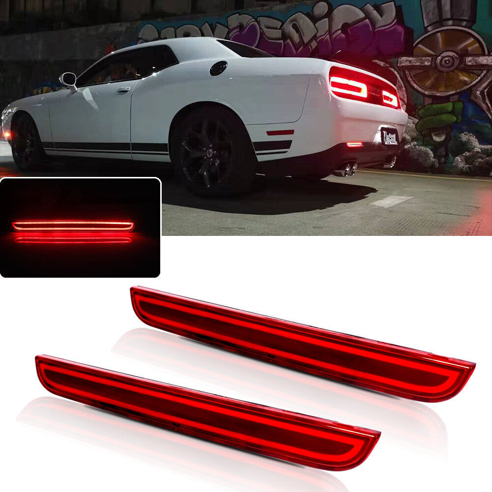 2pcs for 2015 - 2021 for Dodge for Challenger Red Rear Bumper Fog Light Tail Brake LED Light - v