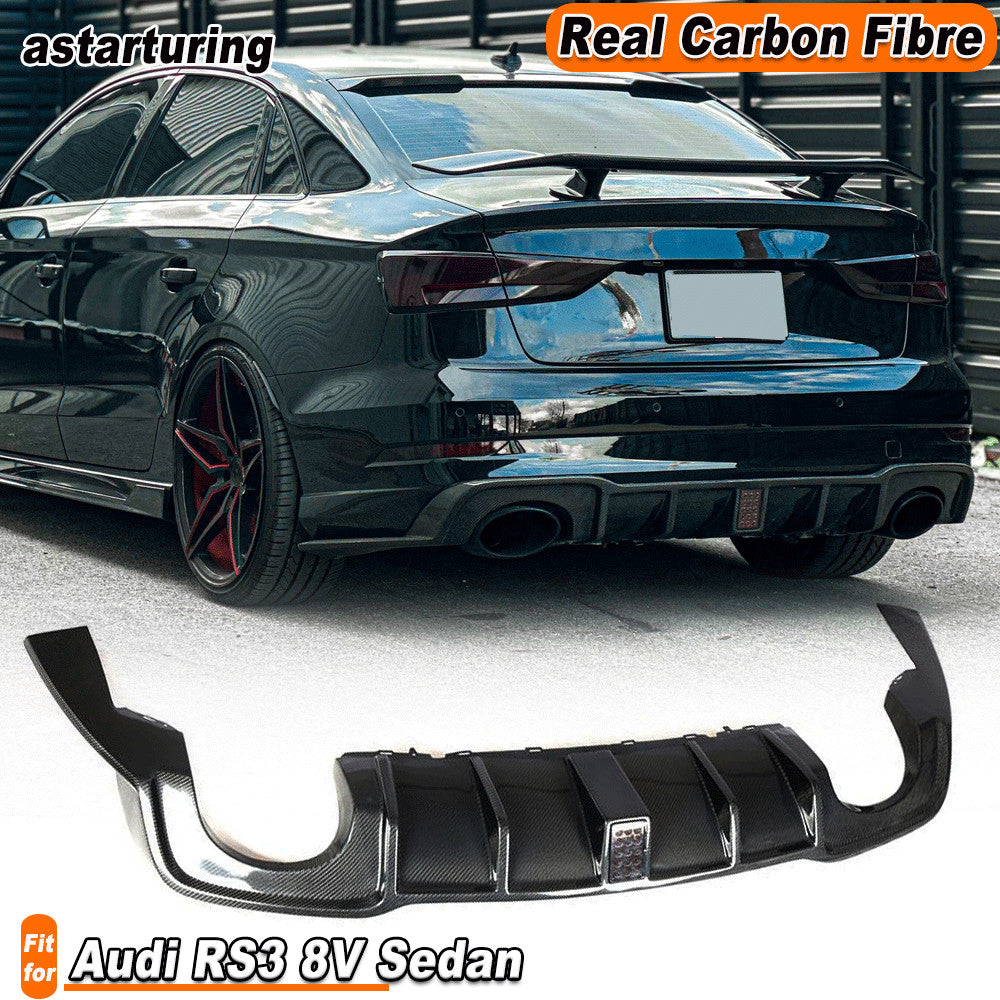 Fit for Audi RS3 8V Sedan 2017-2019 REAL CARBON Rear Bumper Diffuser Spoiler Lip