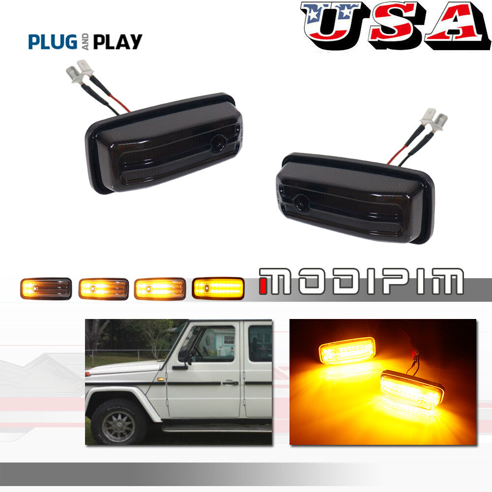 Smoked Lens Sequential Amber LED Side Marker Lights for 1986-02 for Mercedes G-Class - v