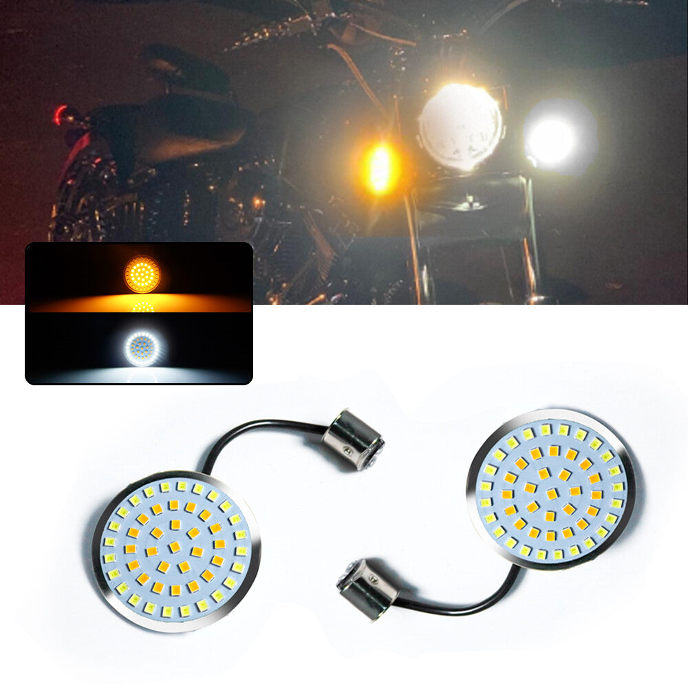 2 Pack Amber and White Bullet LED Turn Signal Lights 1157 Insert Bulb Lights for Harley - v
