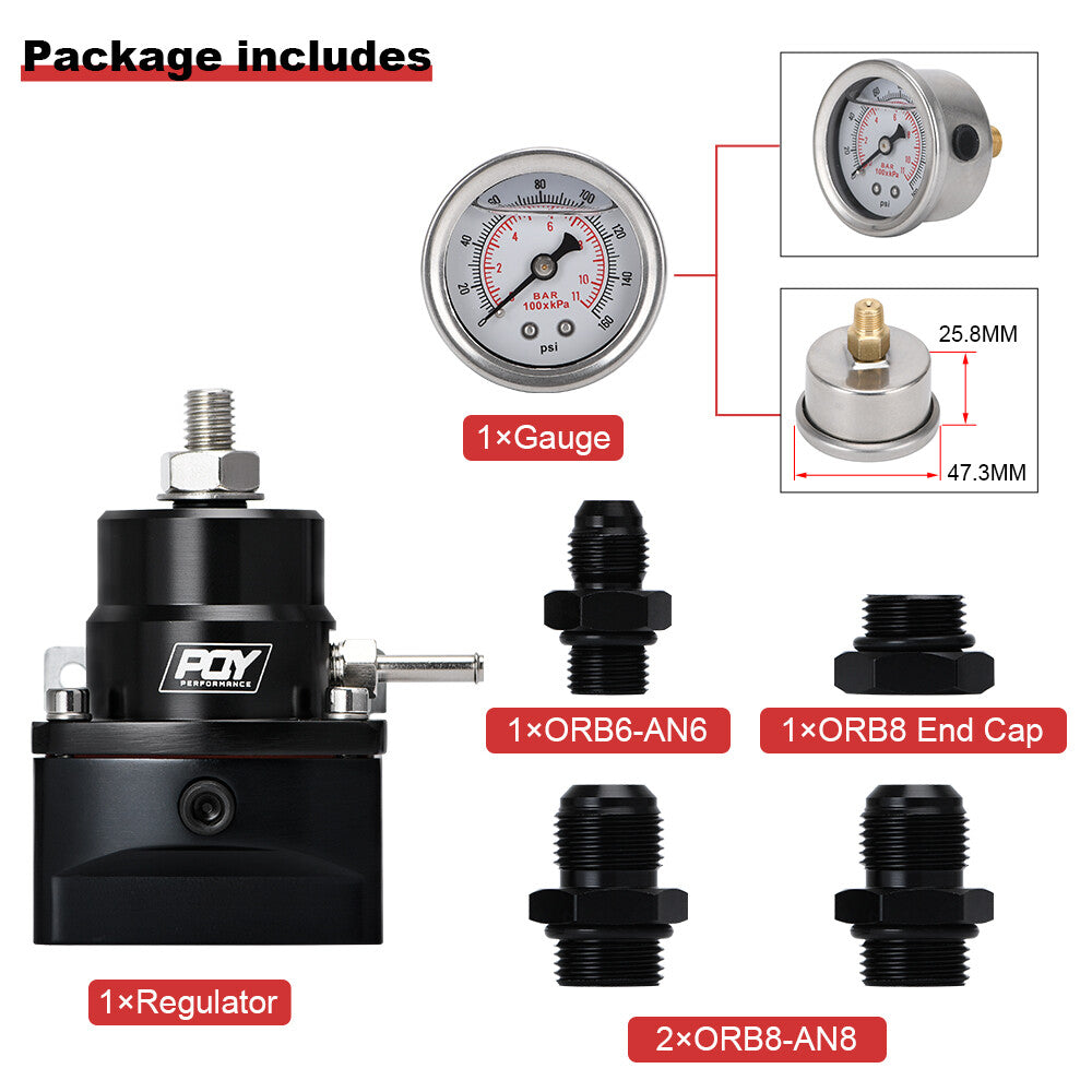 Adjustable AN6 AN8 EFI Fuel Inject High Pressure Regulator W/Gauge