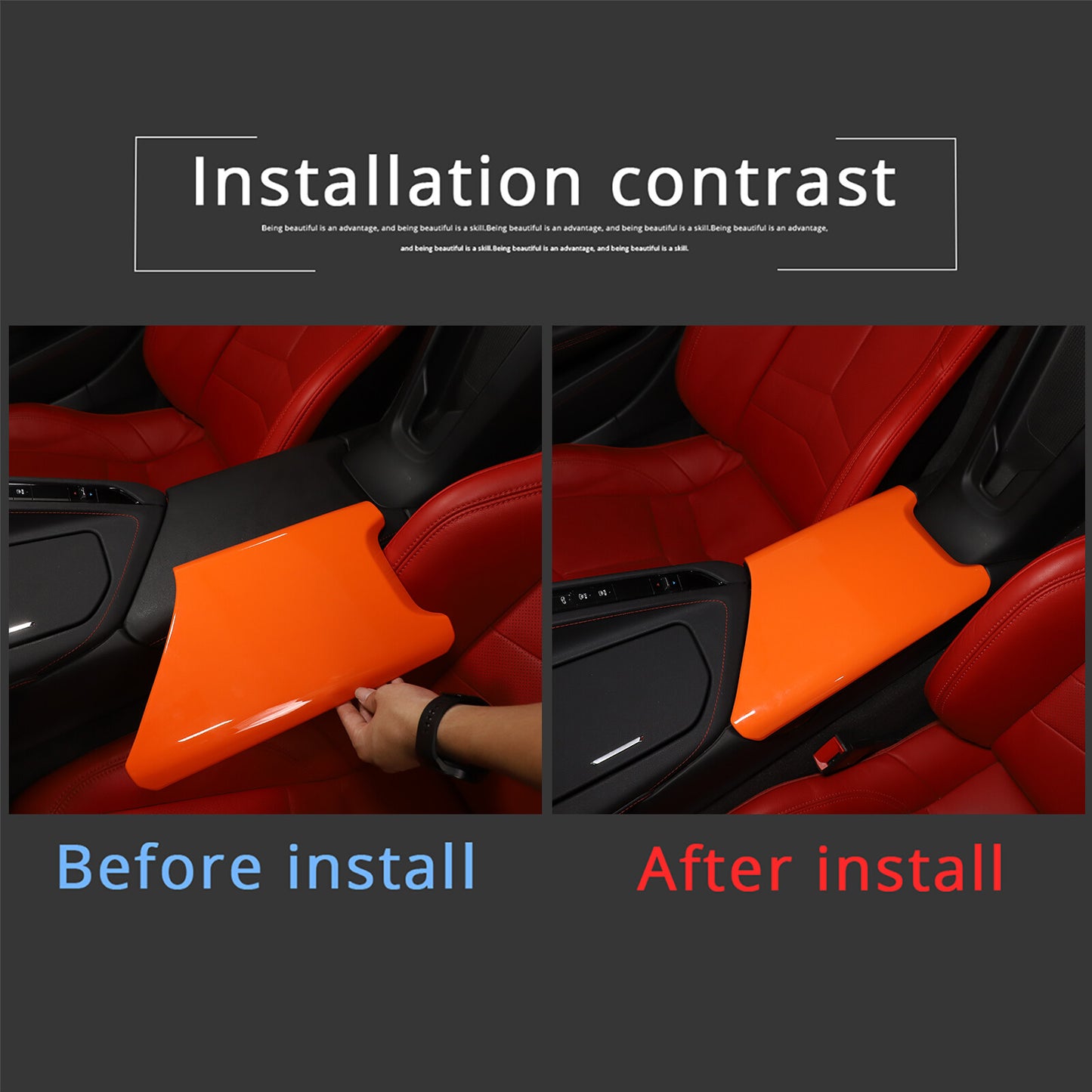 Orange console armrest storage box cover trim for Corvette C8 Z51 Z06 2020-2024