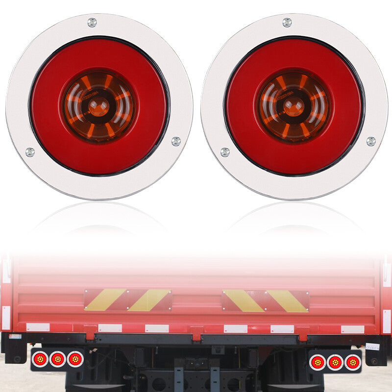 2X 4inch Round 24LED Truck Trailer Stop Turn Signal Tail Brake Lights Red/White