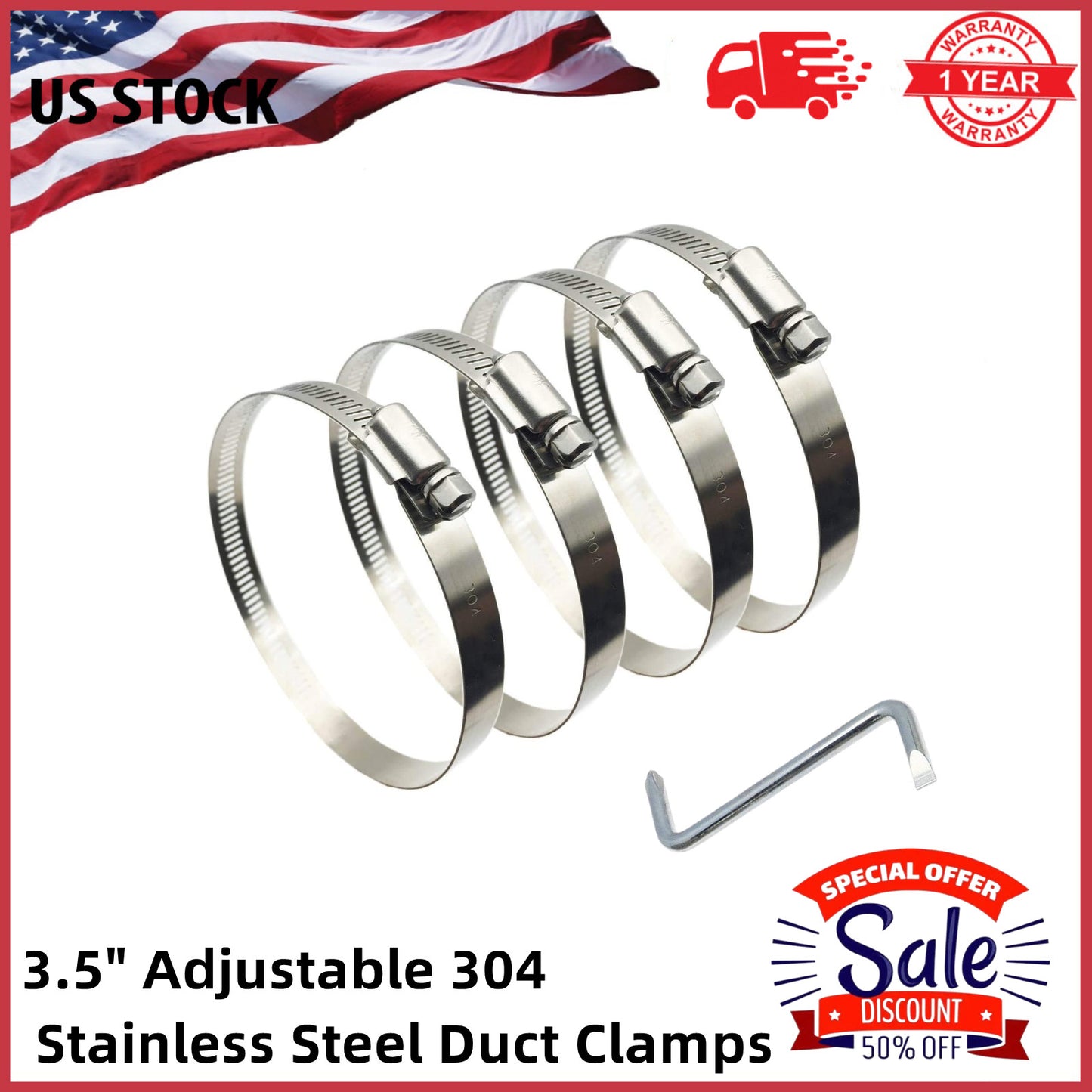 3 Adjustable 304 Stainless Steel Pipe Clamp Air Worm Drive Hose Clamp