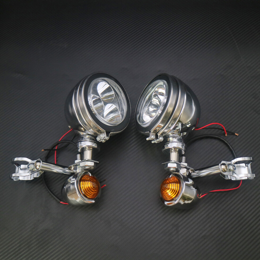 Chrome Metal Turn Signal LED Driving Passing Spot Fog light Bar F Touring Custom Q