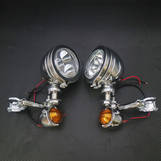 Chrome Metal Turn Signal LED Driving Passing Spot Fog light Bar F Touring Custom Q