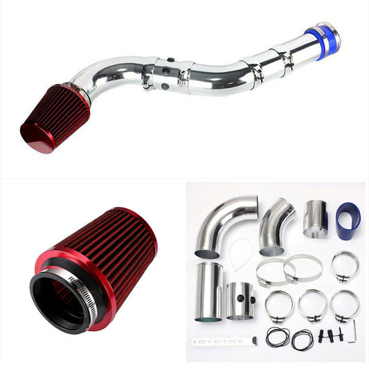 Red aluminum 3-inch automotive cold air intake filter sensor tube power flow hose kit Q