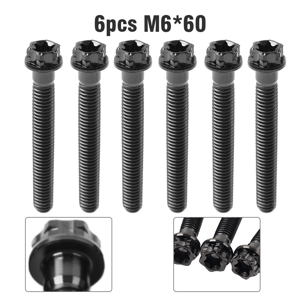 6pcs Bolts Torx Head Flange Screws M6x60mm Black For Motorcycle Bike