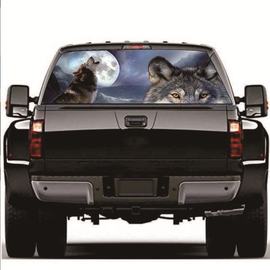 Truck Wolf  Moon Rear Window Sticker Perforated Window Graphic Sticker 147x46CM Q