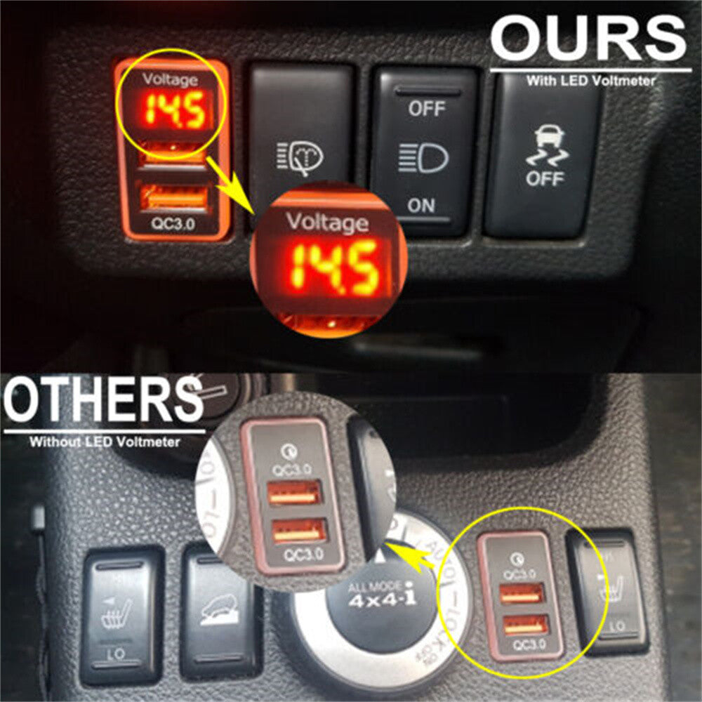 for Nissan 2 Dual USB Ports QC3.0 Fast Phone QuickCharger LED Digital Voltmeter