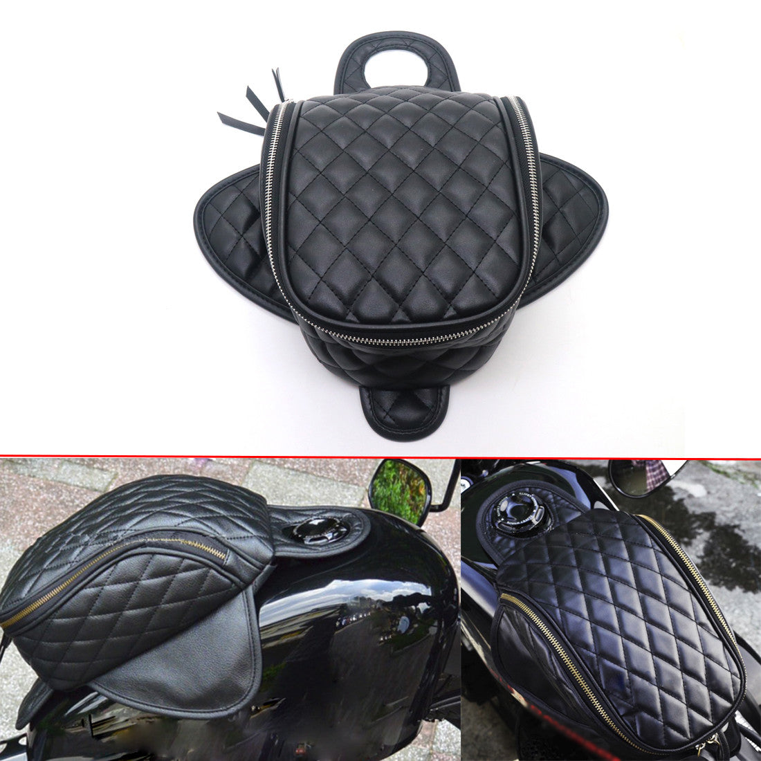 Magnetic Motorcycle Diamond PU Leather Oil Fuel Tank Travel Bag for Harley 883 Q