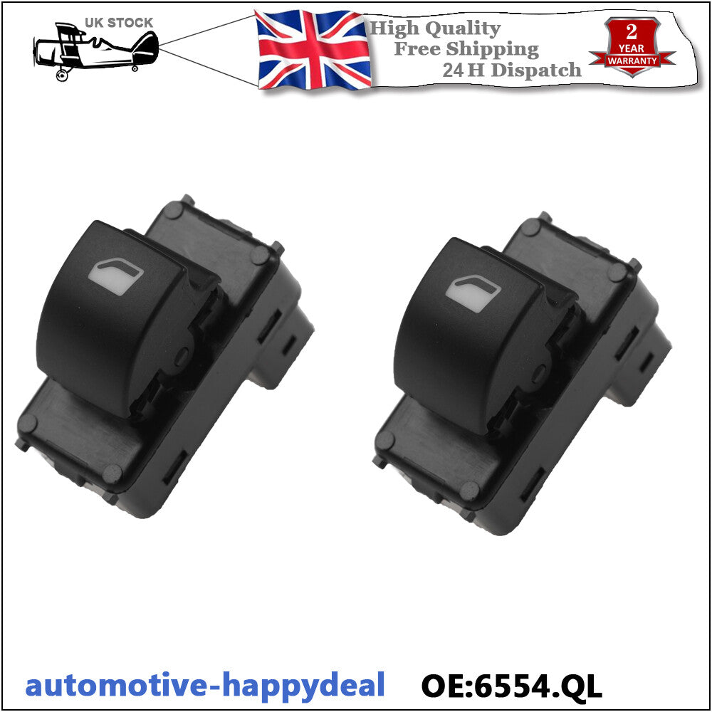 2X for Peugeot Partner (2008-2015) Window Control Switch 4 Pin 6554.QL / 6490.HQ