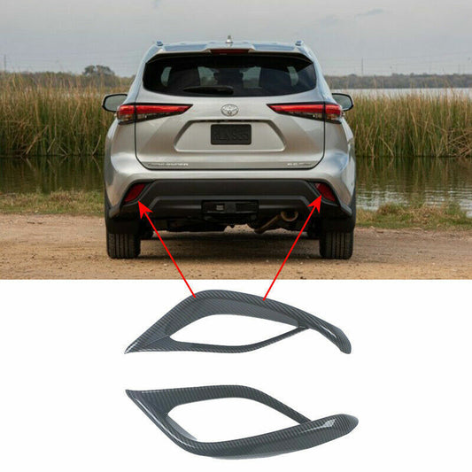 for Toyota Highlander 2020-22 Carbon Fiber Rear Bumper Fog Light Lamp Cover Trim