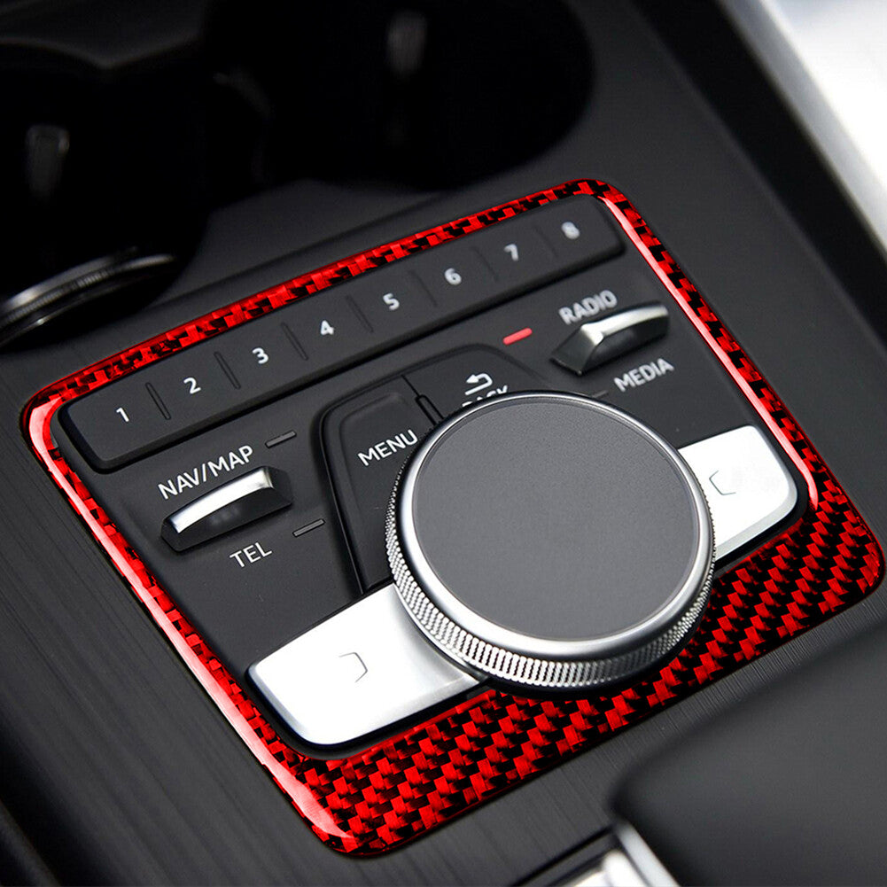 2x Red Carbon Fiber Interior Multimedia Console Cover Trim for Audi for A4 B9 17-19