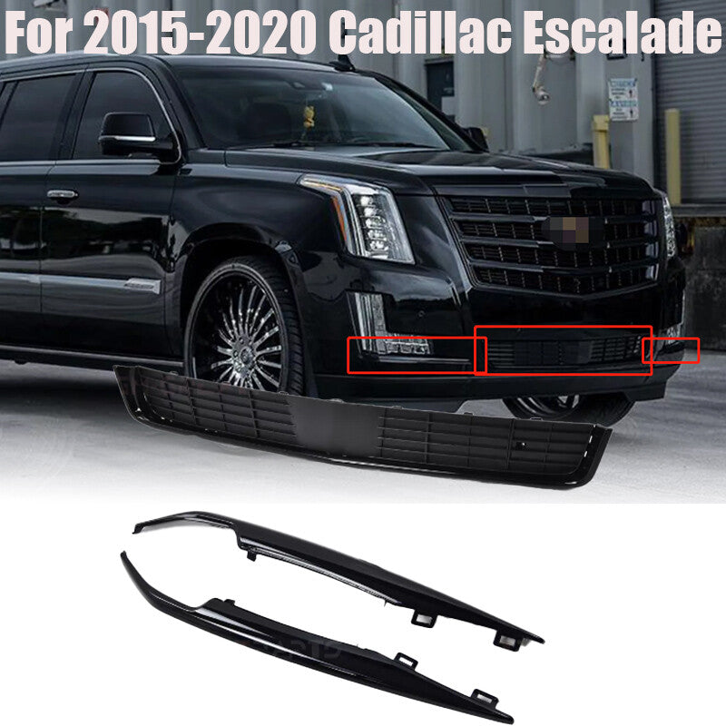ront Bumper Trim Set + Lower Grille Black For 2015-2020 for Cadillac for Escalade n