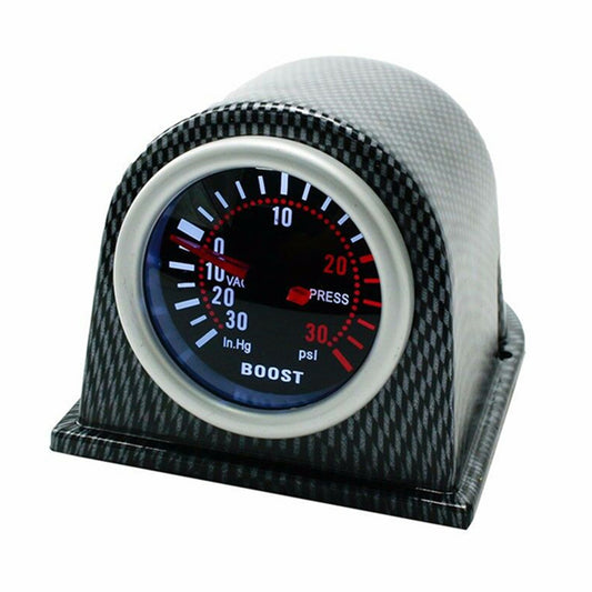 52mm LED PSI Turbo Boost Pressure Gauge Meter Smoke Lens W/Carbon fiber Look Pod