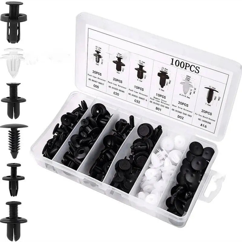 100PC Car Fender Push Retainer Body Pin Rivet Bumper Clip Fixed Removal Tool Set