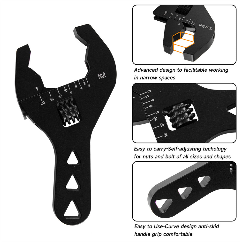 Adjustable AN Fitting Wrench 3AN-20AN Black Anodized Short Tools Spanner