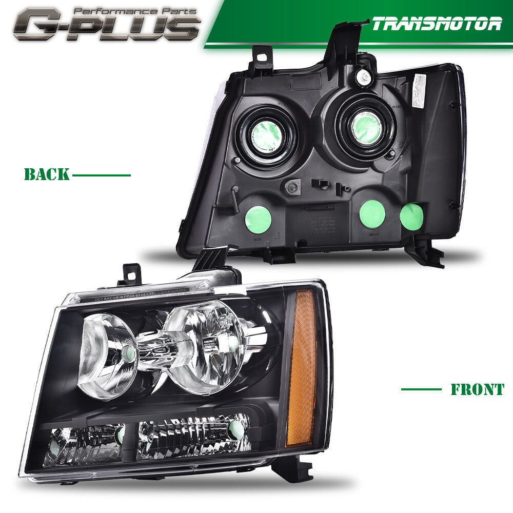 2 Pack Amber Corner Black Headlights Fits 07-14 for Avalanche Tahoe Suburban- v