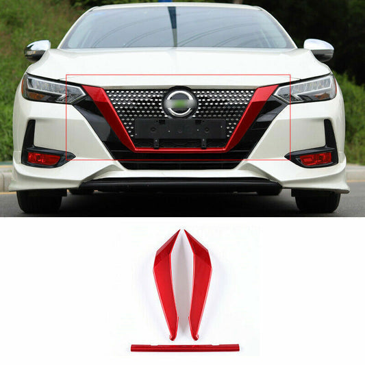 3pcs for Nissan Sentra 2020-2022 ABS Red Front Grille Frame Cover Trim Moulding
