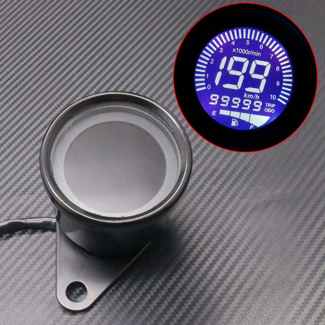 New Black 4 In 1 Retro LED LCD Tachometer Speedometer Fuel Level Gauge Odometer Q