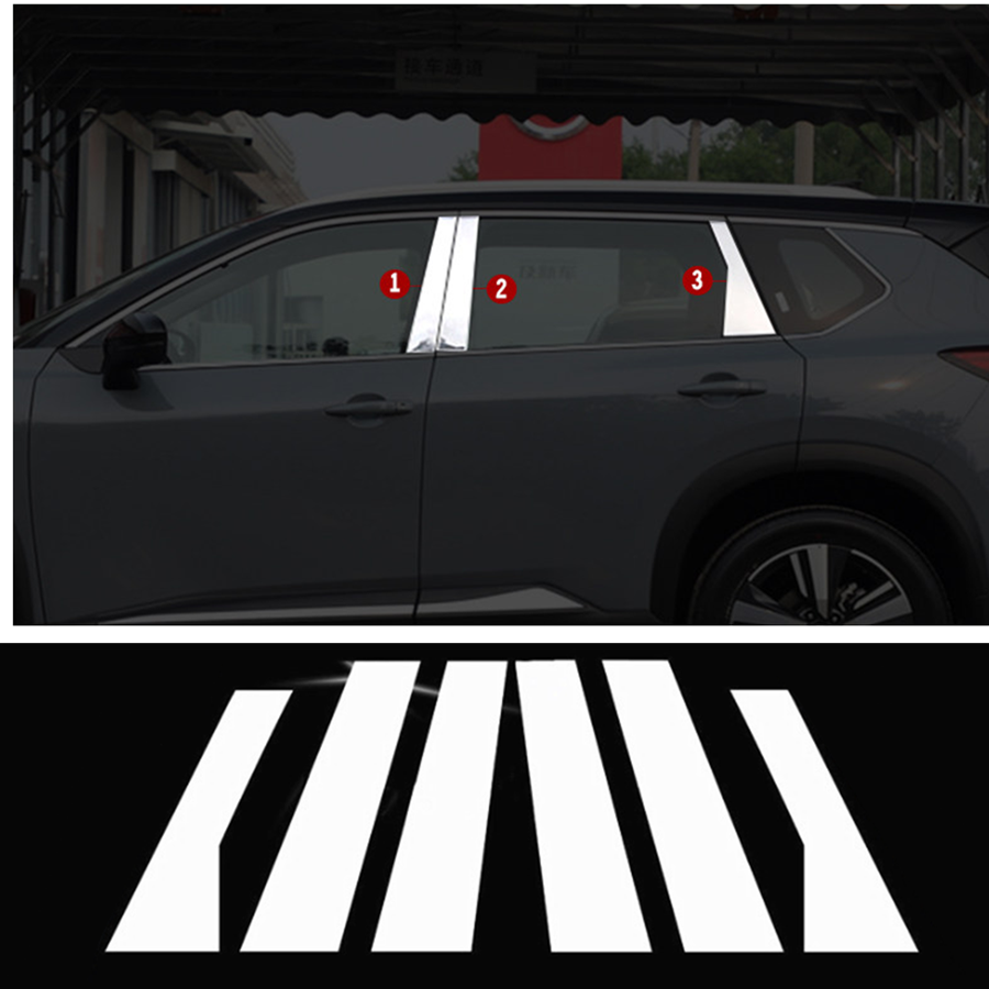 6X Glossy Chrome Door Window Pillar Posts Cover Trim For 2021-2024 for Nissan Rogue