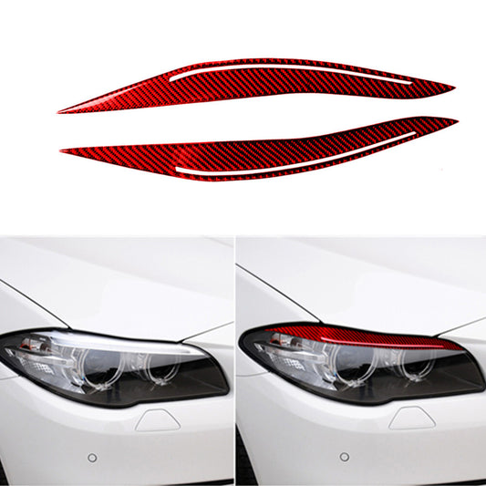 2x red carbon fiber headlight eyebrow trim for BMW 5 Series F10 2014-2016